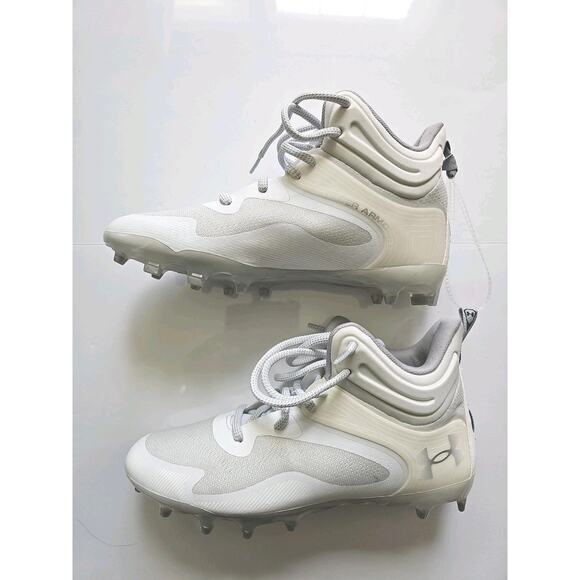 UNDER ARMOUR MEN'S UA COMMAND MC MID LACROSSE/FOOTBALL CLEATS WHITE Size 7 - Picture 1 of 6